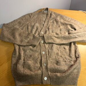 100% Peruvian Men’s L Cardigan Alpaca Buttons Front Tan